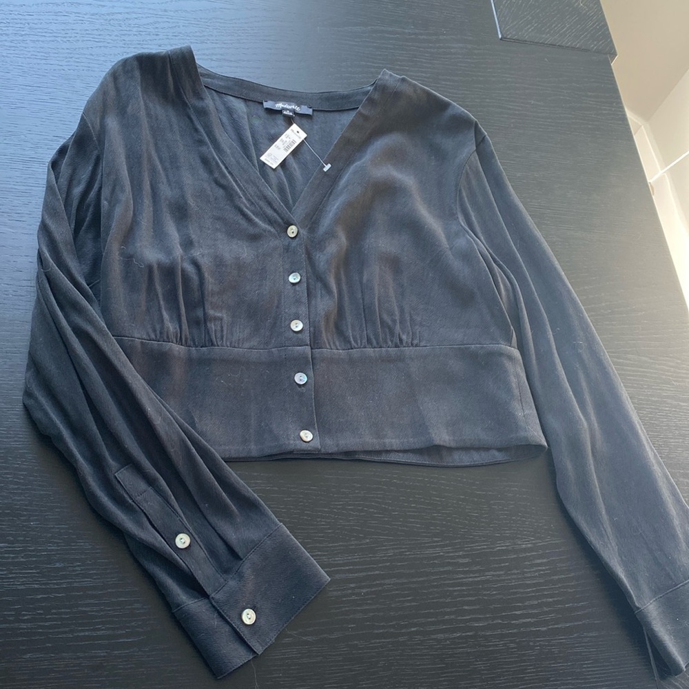 Madewell cropped black blouse